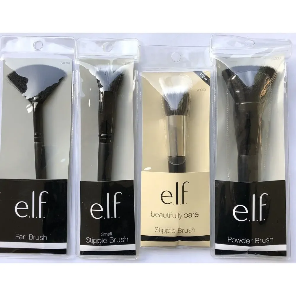 Elf Makeup Brushes Black Fan Stipple Powder Synthetic Vegan Friendly Lot of Four